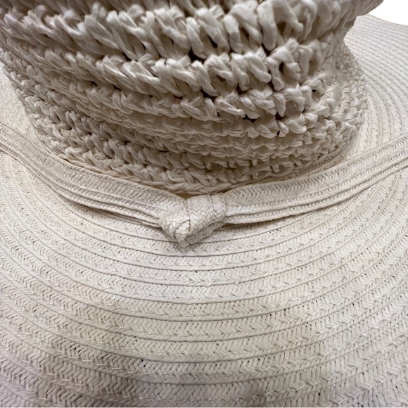 𝅺Woven Ivory Wide Brimmed Floppy Travel Vacation Pool Beach Summer Hat - Picture 5 of 10